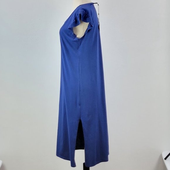 DUAL NATURE ruffle sleeveless shift midi dress blue Sz M NEW - Picture 3 of 7